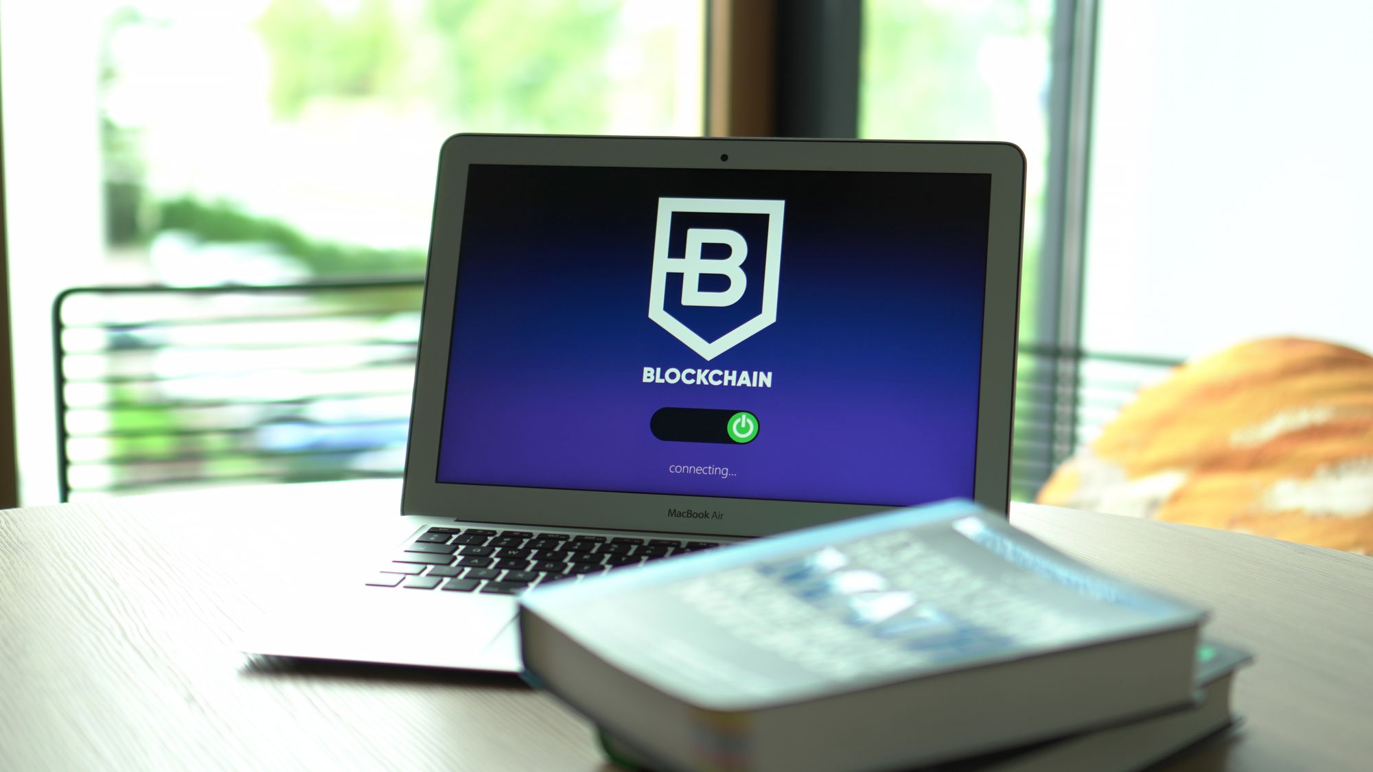 Laptop showing a blockchain network