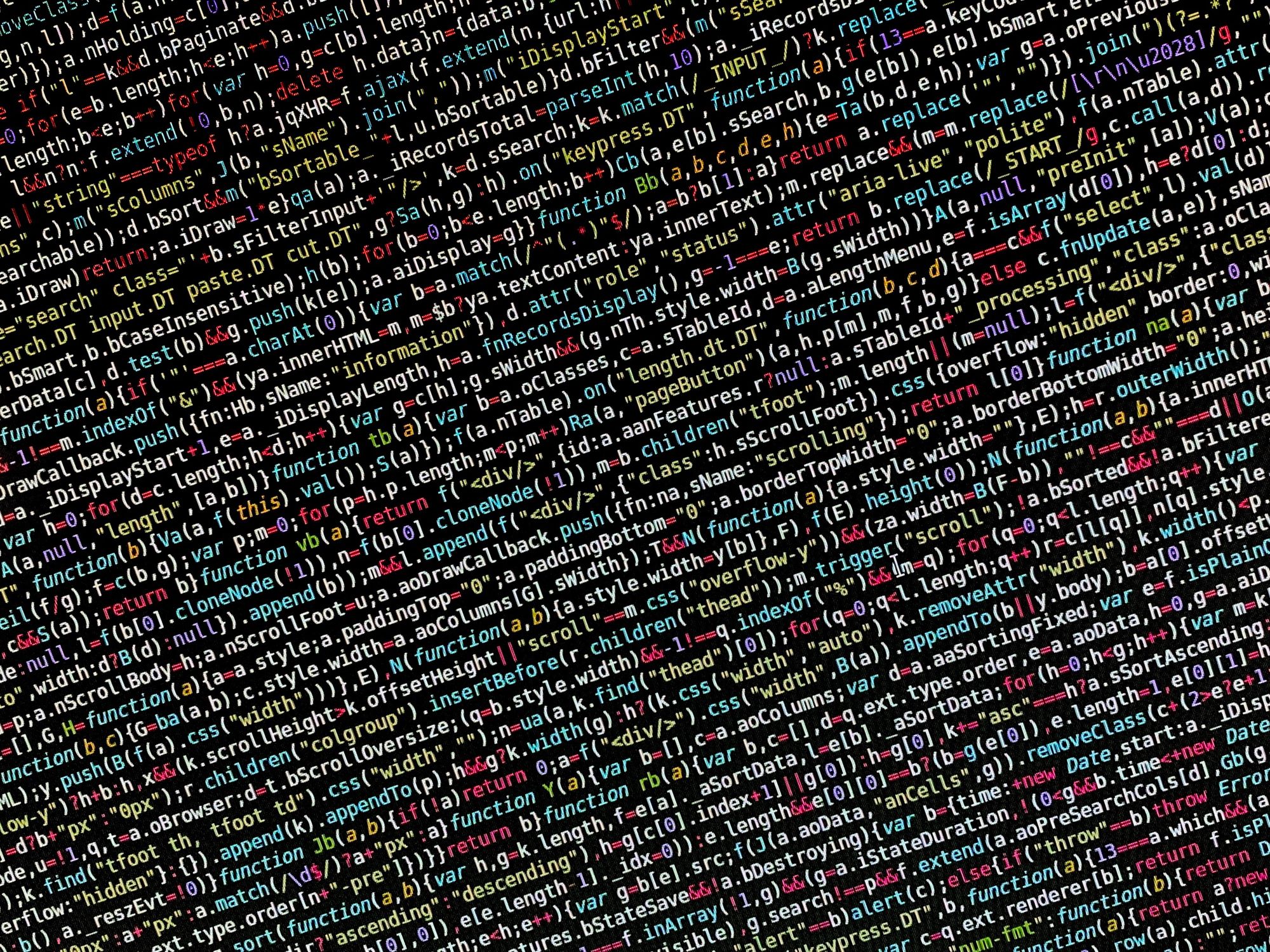 Colourful source code on a screen