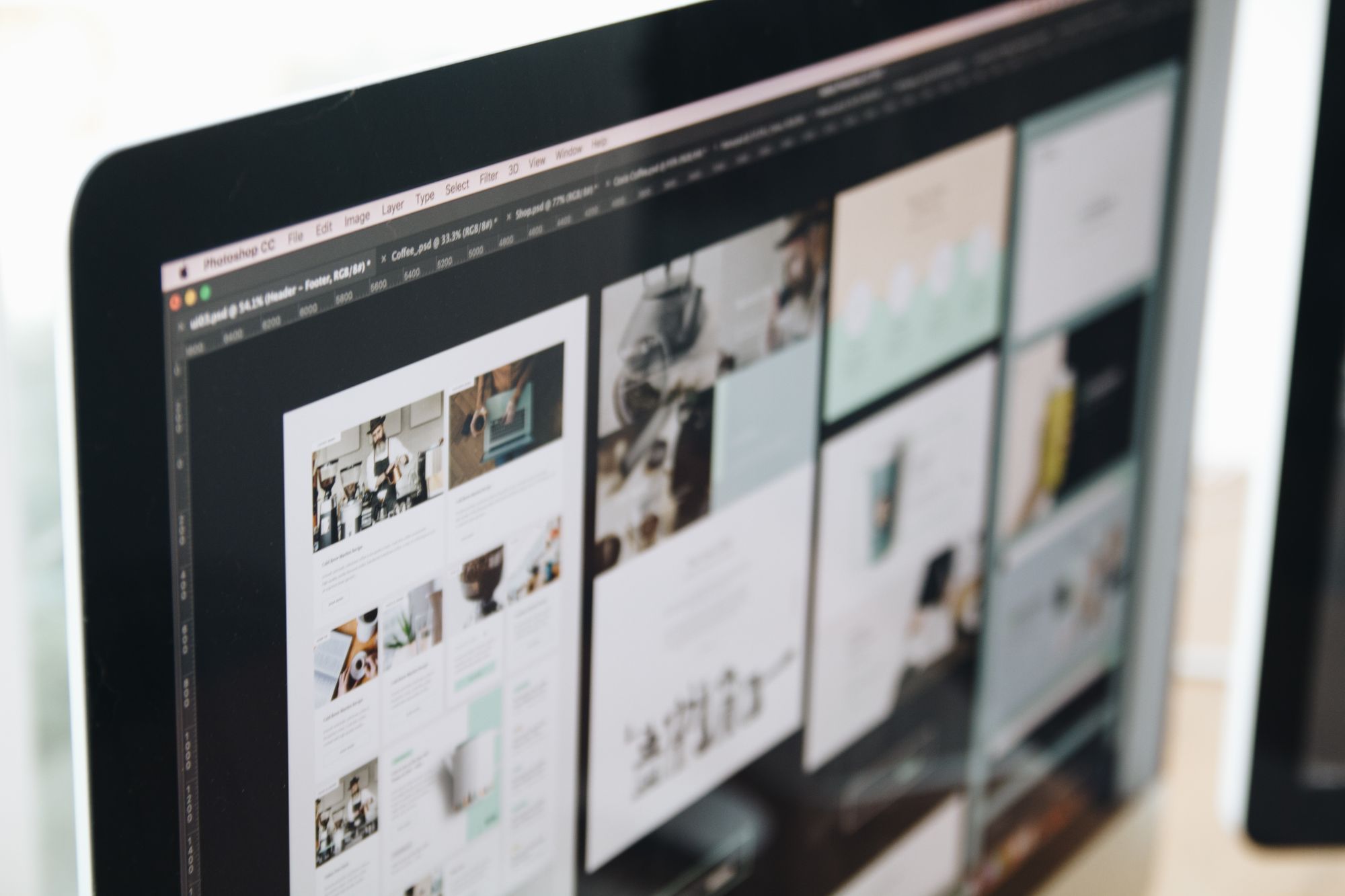 Web design work on a computer screen